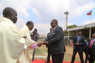President of Malawi is welcomed at CIVO  Stadium by Archbishop Ziyaye and Archbishop Msusa