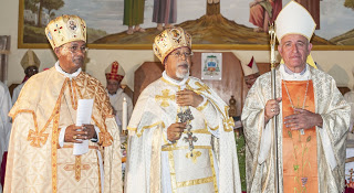 From Left Rt. Rev. Tesfaselassie Medhin, Bishop of Adigrat,  H.E. Cardinal Berhaneyesus, Archbishop of Addis and  Rt. Rev. Bergamaschi