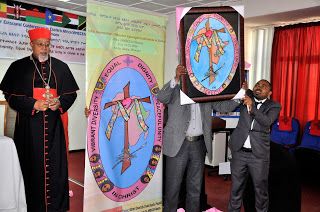 H.E. Berhaneyesus D. Cardinal Souraphiel, CM,  Chairman  of AMECEA and Metropolitan Archbishop of Addis Ababa  launches the AMECEA 19th Plenary Assembly Logo  in Addis Ababa Ethiopia
