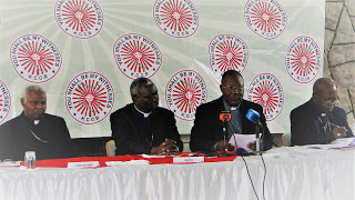 (From Left) Rt. Rev. Cornelius Korir of Eldoret Diocese,  Rt. Rev. Philip Anyolo of Homabay & KCCB Chairman,  Rt. Rev. John Oballa  Owaa of Ngong & KCCB Vice Chairman  and Most Rev. Zacchaeus Okoth of Kisumu  during the Bishops Press Conference in Nairobi