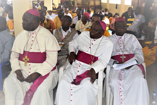 From left: Rt. Rev. Telesphore Mkude, Bishop of Morogoro,  Rt. Rev. Augustine Shao, C.S.Sp., Bishop of Zanzibar  and Rt. Rev. Agapiti Ndorobo, Bishop of Mahenge during the celebrations 
