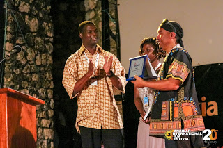 Rashid Lanie accepting SIGNIS Award for Best African  Film - Call me Thief, Daryne Joshua (South Africa) at  ZIFF 2017 [photo Rashde Fidigo] 