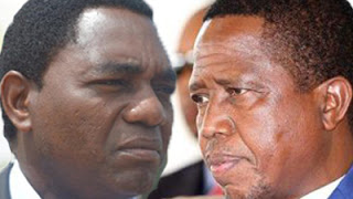 Zambian President Edgar Lungu (Right) and  Opposition Leader Hakainde Hichilima (Left) of UPND