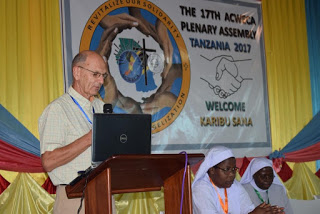 Fritz Zuger, a Consultant at the United States Conference of Catholic Bishops (USCCB) Pastoral Solidarity Fund for Africa giving solidarity message to participants of ACWECA in Dar-es-Salaam Tanzania