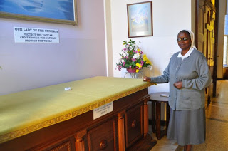 Sr. Joan Agnes Matimu, Regional Superior of Consolata  Missionary  Sisters at Flora Hostel Chapel where remains  of Sr. Leonella are preserved