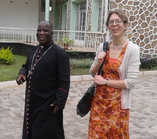 Most Rev. Thomas Msusa, Archbishop of Blantyre  and Chairman of ECM  welcomes Ms Stammen  of CAMECO who paid a visit to the Conference