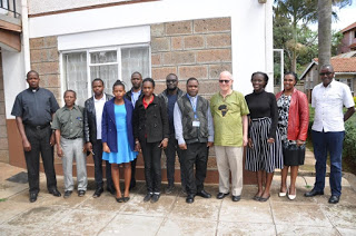 AMECEA SCCs Interim Training Team with Representatives  from Youth Small Christian Communities together with  AMECEA Secretary General Fr. Ferdinand Lugonzo  (Far left) at AMECEA Secretariat