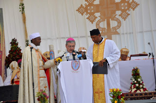 H.E. Most Rev. Luigi Bianco, Apostolic Nuncio to Ethiopia giving the speeches at the opening Mass of AMECEA 19th Plenary Assembly