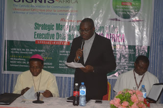 Rev. Fr. Walter Ihejika, PhD, President of SIGNIS Africa  giving his speech during the Strategic Management Meeting