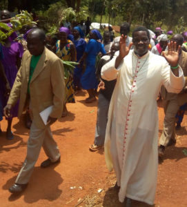 Bishop Hiiboro with Refugees at Bidibidi Settlement Camp