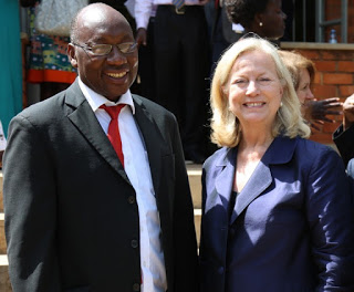 The Chief Strategy Officer of PEPFAR, Sandra Thurman (right) and the UCMB Executive Director, Dr. Sam Orach (left) after the meeting