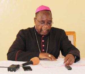 Bishop Montfort Stima giving his speech at the