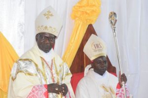 Bishop Filbert Felician Mhasi the newly ordained Bishop of Tunduru Masasi and H.E. Polycarp Cardinal Pengo, the first Bishop of Tunduru Masasi