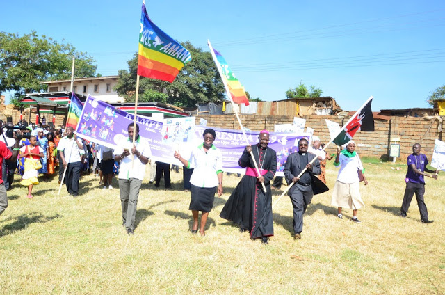 Rt. Rev. John Oballa Owaa, Bishop of Ngong Diocese and Chairman of Kenya Catholic Justice and Peace Commission at Kenya Conference of Catholic Bishops leads the procession during the Launce of the National Lenten Campaign 2019 held in Njeri Archdiocese