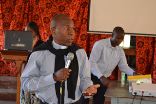 Fr. Vincent Mwakhwawa, making presentation to Major Seminarians in Malawi--Photo by Watipaso Mzungu