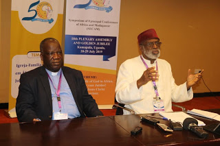 Most Rev. Luke Thomas Msusa (left) and Most Rev.  Gabriel Charles Palmer-Buckle during press briefing (During SECAM Golden Jubilee and 18th Plenary Assembly)