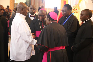 President Museveni welcomed at Sacred Heart Cathedral  Kampala where the opening Mass was celebrated