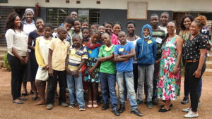 Sr Nakambo with children at the Zambia Messianic Fellowship Childcare facility