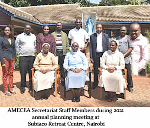 AMECEA Secretariat Sfatt Members during 2021 annual planning meeting at Subiaco Retreat Centre, Nairobi