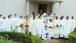 A section of Clergy with Bishop Kasonde during Chrism Mass. Credit; Zambia Communications