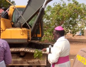 Bishop Nyodho blessing the foundation of the Alter in Juba
