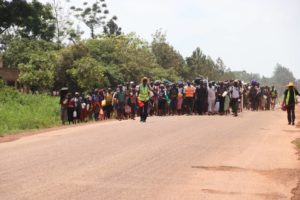 Foot pilgrims from Lira Diocese on the journey to the Martyrs Shrine Namugongo
