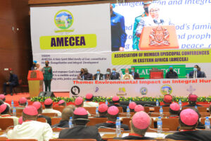 President of Tanzania HE Samia Suluhu Hassan giving speech during 20th AMECEA Plenary Assembly.