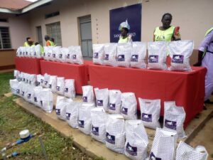 packets of food items donated to elderly person