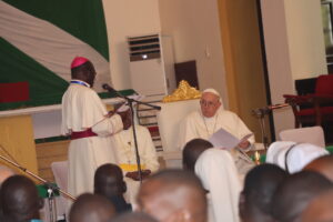 Bishop Trille addressing the Holy Father at St. Theresa Cathedral