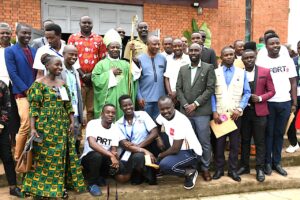 Bishop Muhirwa and Hon Kabyanga with the Journalists