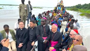 Pietro Parolin, the Vatican Secretary on the boat with refugees and returnees from Sudan