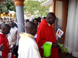 Vicar General of Lira diocese Monsignor Valente Innocent Opio blessing the priests' Residence in Ayago Sub parish recently