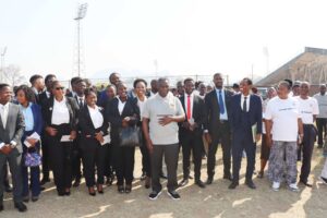 The Chief Justice poses for a Group photo with Catholic University of Malawi students