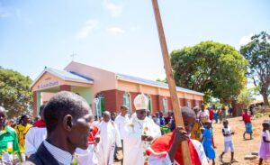 Archbishop Tambala after consecrating the church building. Behind him are Fr. Sonkhani and Mr. Atwell Banda
