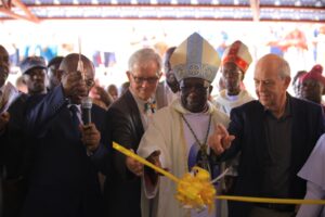 BISHOP KIBIRA WITH HON MAGAZI AND THE GERMANY FRIENDS DURING THE OFFICIAL OPENING