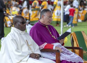 His Excellence Archbishop Gian Luca Perici, Nuncio to Zambia and Malawi following proceedings at Civo Stadium