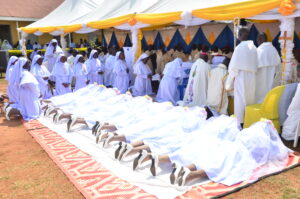 Religious Sisters prostrating during Litany of Saints
