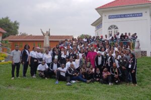 BISHOP KIBIRA WITH THE PILGRIMS AT ST. JOHN PAUL II SPIRITUAL HOME