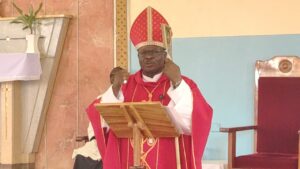 Rt. Rev. Sanctus Lino Wanok, Bishop of Lira diocese, delivering homily on Pentecost Sunday